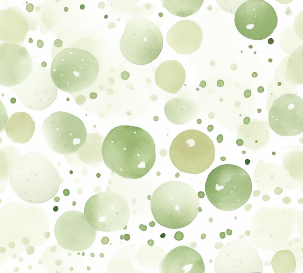 Foto há muitos círculos de tinta verde e branca em uma superfície branca generativa ai