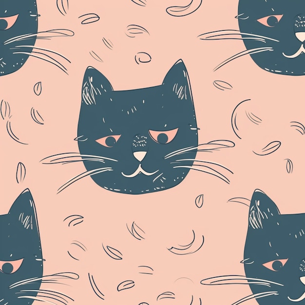 Foto há muitos gatos pretos com olhos rosa e um fundo rosa generativo ai