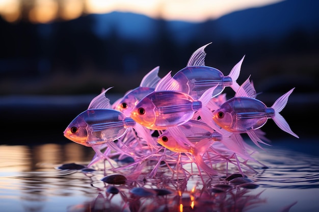 Há muitos peixes que estão no gerador de água ai