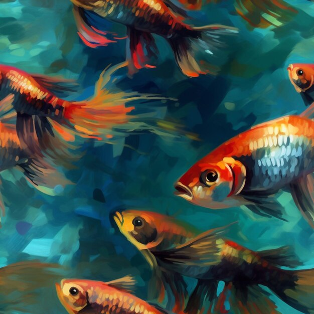 Há muitos peixinhos dourados nadando em uma lagoa de água generativa ai