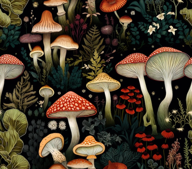Há muitos tipos diferentes de cogumelos na floresta generativa ai