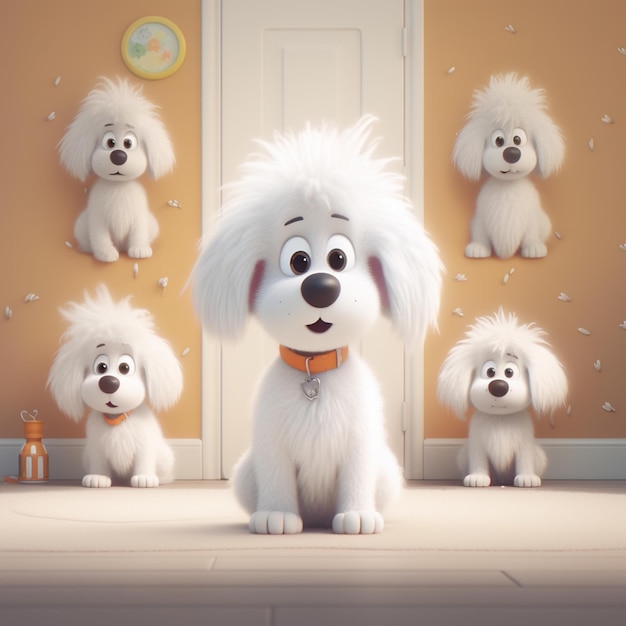 Há quatro cães que estão de pé na frente de uma porta generativa ai