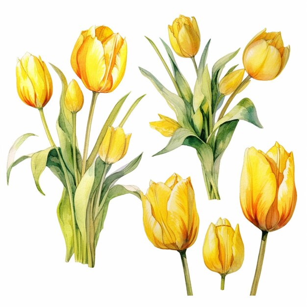 Há quatro tipos diferentes de flores pintadas em aquarela generativa ai