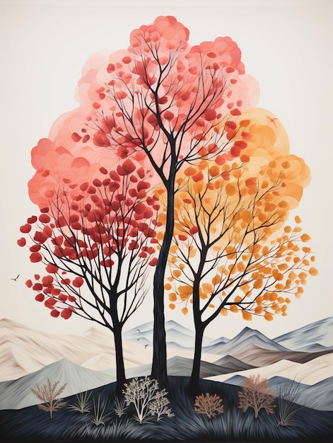 há três árvores pintadas com cores diferentes generativas ai