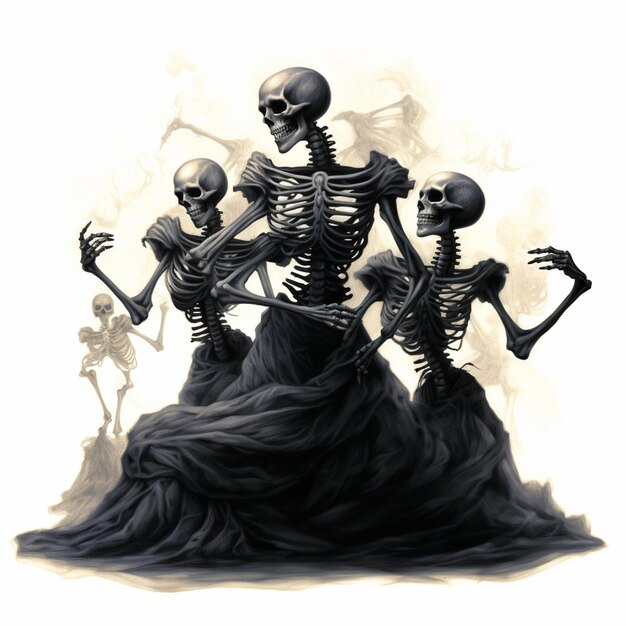 há três esqueletos que estão juntos na areia generativa ai