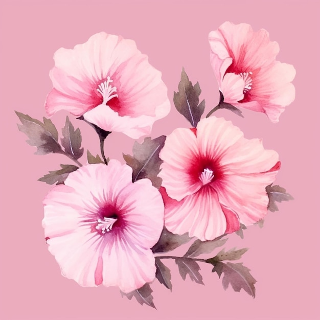 Foto há três flores cor-de-rosa em um ramo com folhas verdes generativa ai