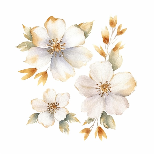 Há três flores que são pintadas em um fundo branco generativo ai