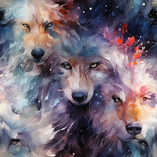 há três lobos que estão juntos na neve gerativa ai