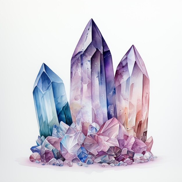 há três pedras de cristal em uma pilha de rochas generativa ai