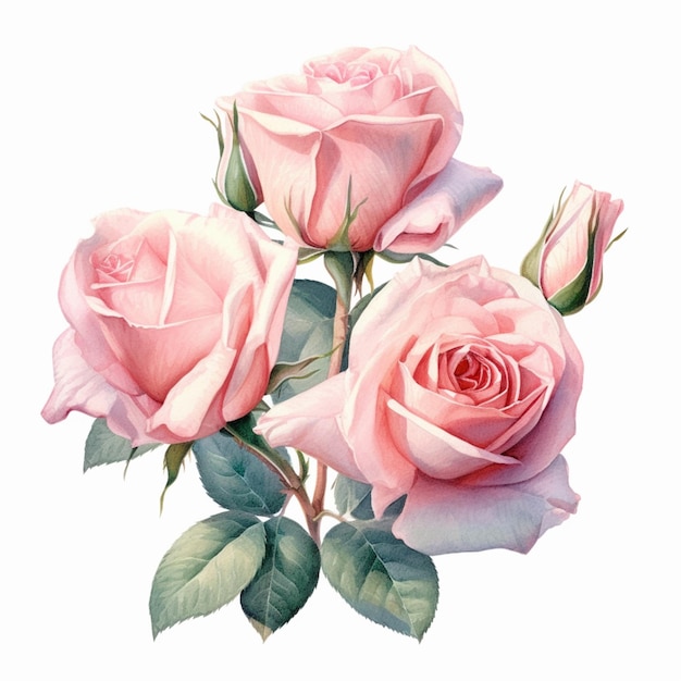 Há três rosas cor-de-rosa que estão em um fundo branco generativo ai