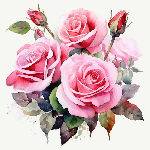 Há três rosas cor de rosa que estão em um fundo branco generativo ai