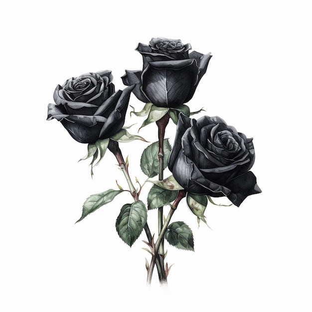 Há três rosas pretas que estão em um caule generativo ai