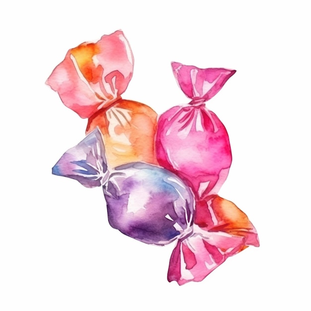 Foto há três sacos de doces com laços sobre eles em um fundo branco generativo ai