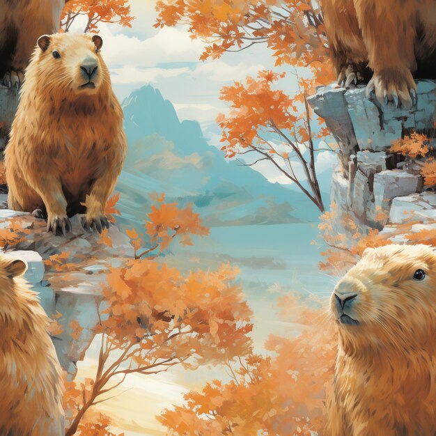 Há três ursos que estão de pé em uma rocha generativa ai