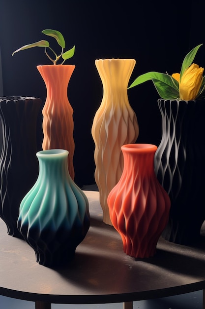 há três vasos sobre uma mesa com uma flor neles ai generativa