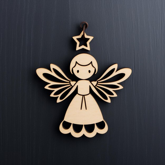 Foto há um anjo de madeira com uma estrela nele generativ ai