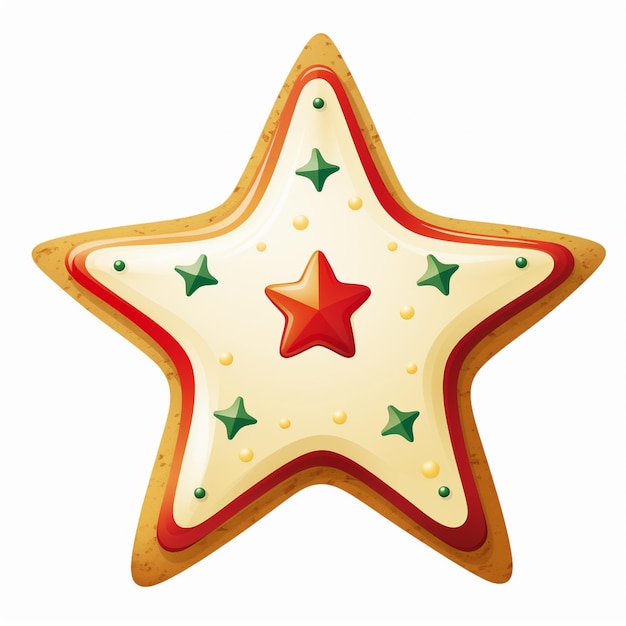 Foto há um biscoito em forma de estrela com uma estrela vermelha nele.