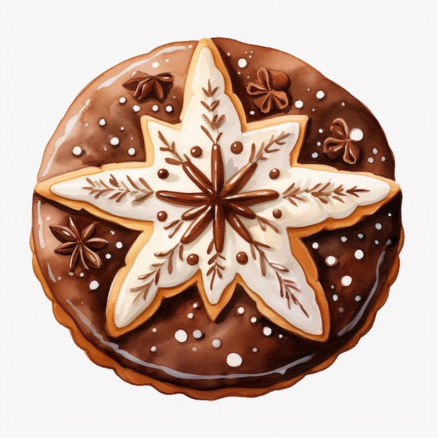 há um bolo de chocolate com cobertura e decorações generativas ai