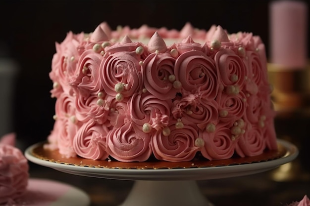 Foto há um bolo rosa com glacê rosa e glacê branco generativo ai