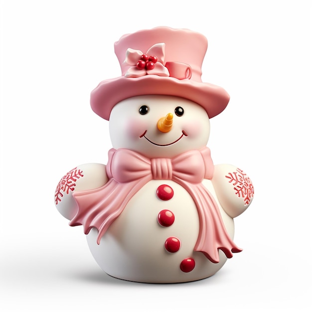 há um boneco de neve com chapéu rosa e lenço generativo ai