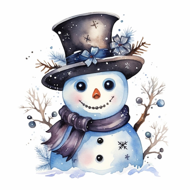 Há um boneco de neve com um chapéu e um lenço em generativo ai