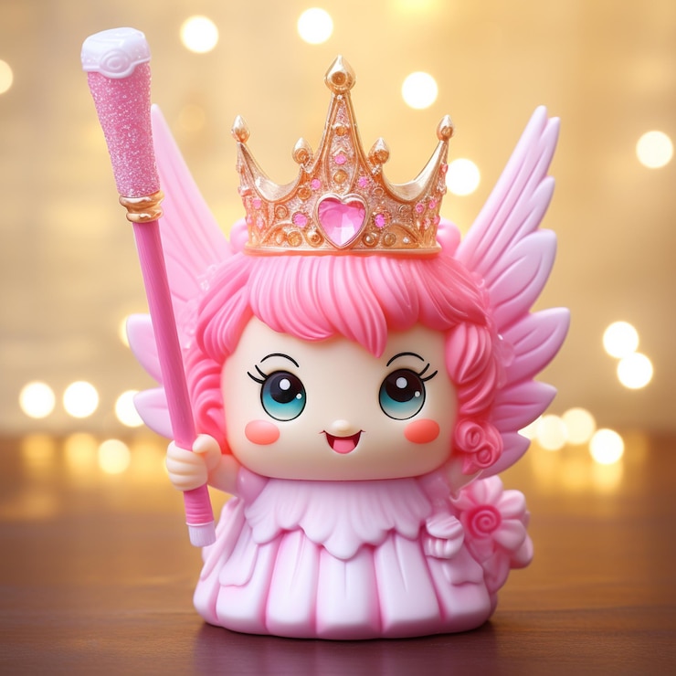 Foto há um brinquedo rosa com uma coroa e uma varinha generativa ai
