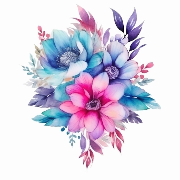 Há um buquê de flores com flores azuis e cor-de-rosa generativa ai