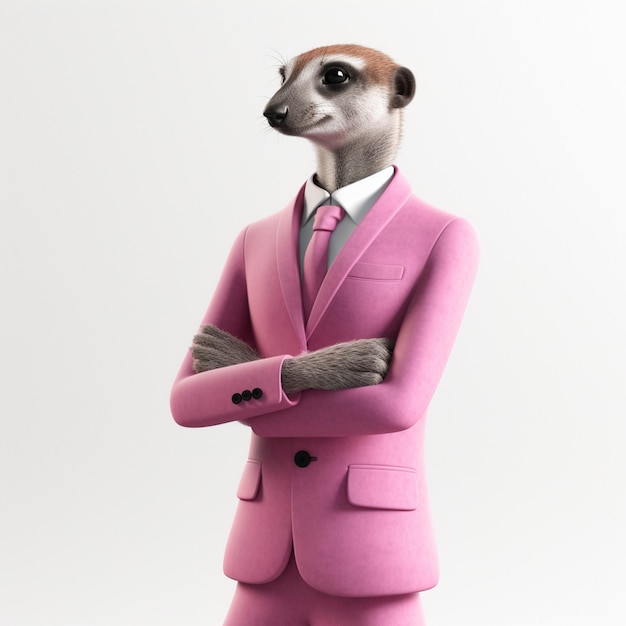 Foto há um cachorrinho de terno rosa e gravata generativa ai