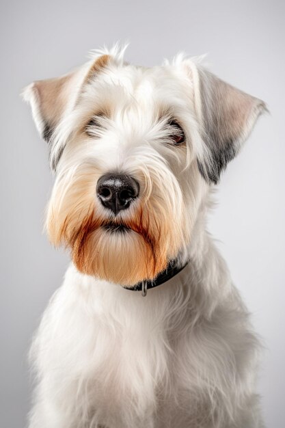 Há um cachorro branco com coleira preta e uma coleira preta generativa ai