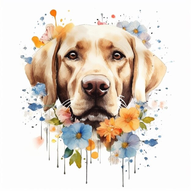 há um cão com flores na cabeça e uma borboleta no nariz generativo ai