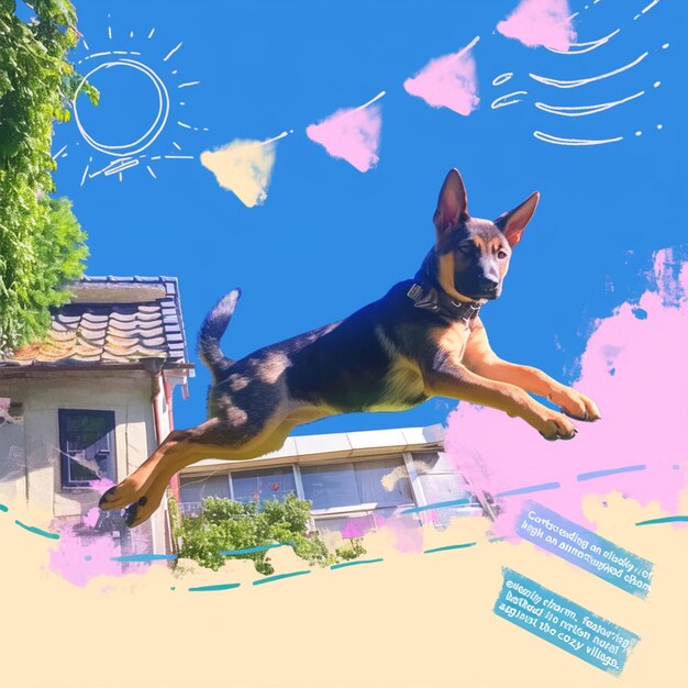 Foto há um cão que está pulando no ar generativo ai