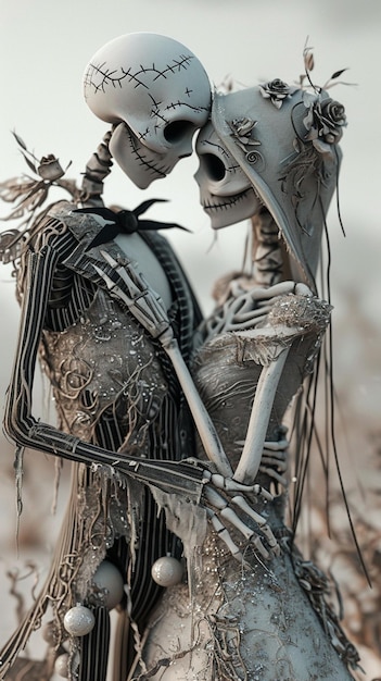 Foto há um casal de esqueletos que está de pé juntos no campo generativo ai