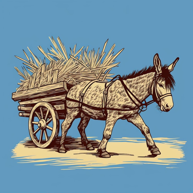 Foto há um cavalo puxando uma carroça com feno sobre ele generativo ai