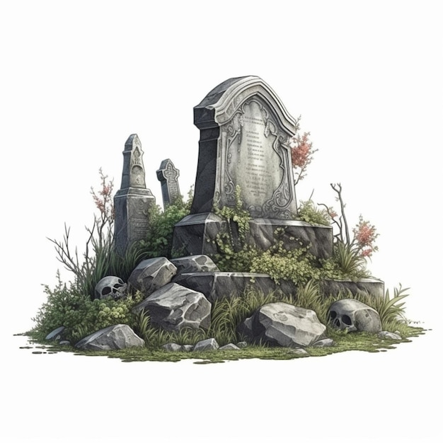 Há um cemitério com muitas lápides e rochas generativas ai