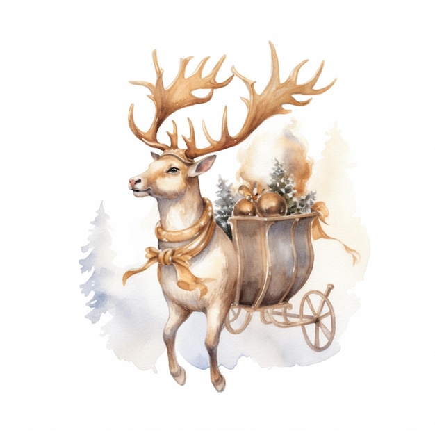 Há um cervo puxando um trenó com um monte de decorações de natal generativas ai