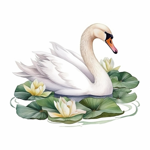 Há um cisne branco que está flutuando na água generativa ai