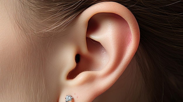 há um close da orelha de uma pessoa com um brinco de diamante generativo ai