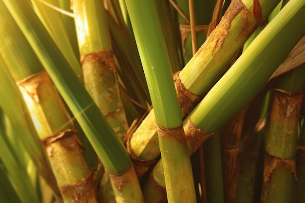 Há um close-up de um monte de caules de bambu verde generativo ai