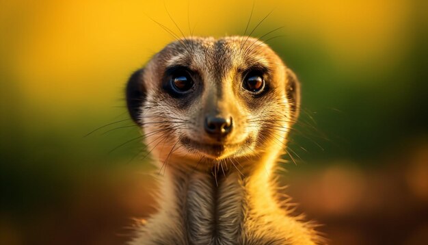 Há um close-up de um pequeno animal com um rosto muito grande.