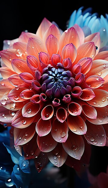 há um close-up de uma flor com gotas de água sobre ele generativo ai