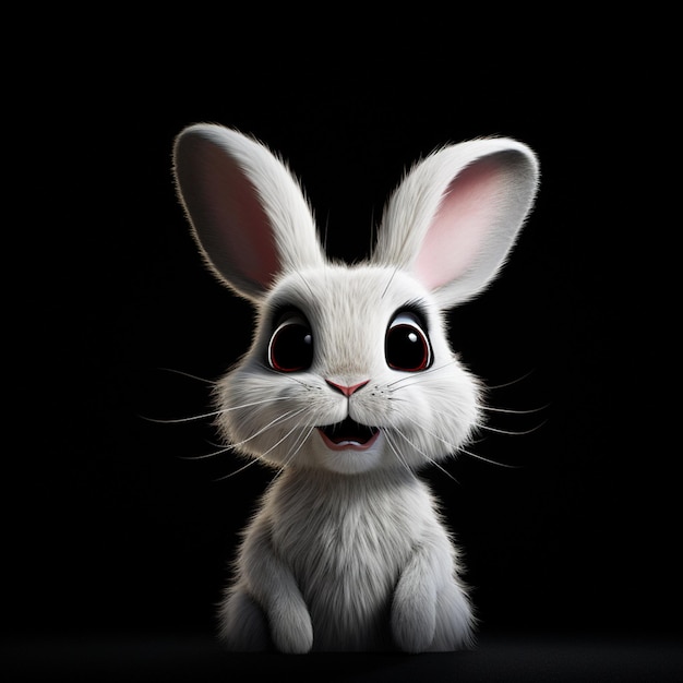 Há um coelho branco com olhos grandes e um fundo preto generativo ai
