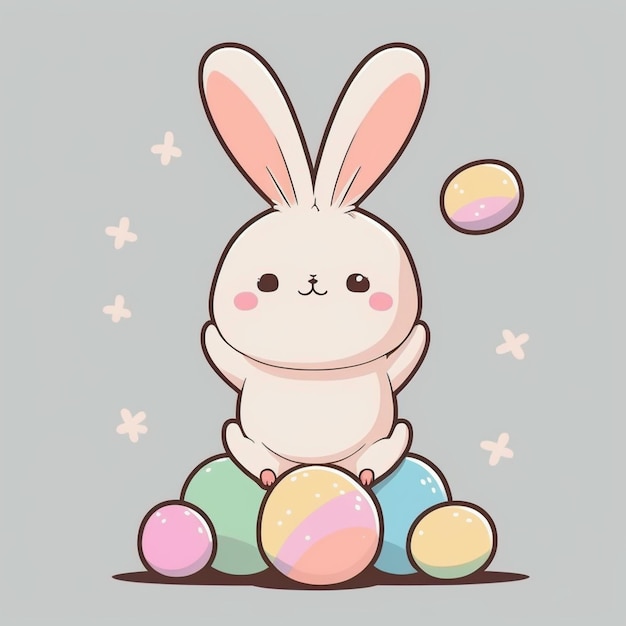 Há um coelho branco sentado em cima de alguns ovos coloridos generativos ai