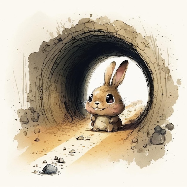 Há um coelho que está sentado em um túnel generativo ai