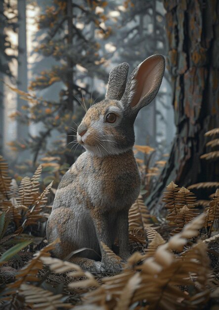 Há um coelho sentado no meio de uma floresta generativa ai