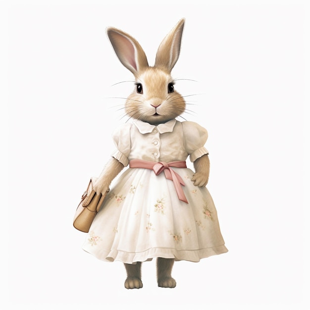 Foto há um coelho vestido com um vestido e um chapéu generativo ai