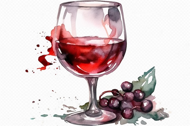 Há um copo de vinho e uvas na mesa.
