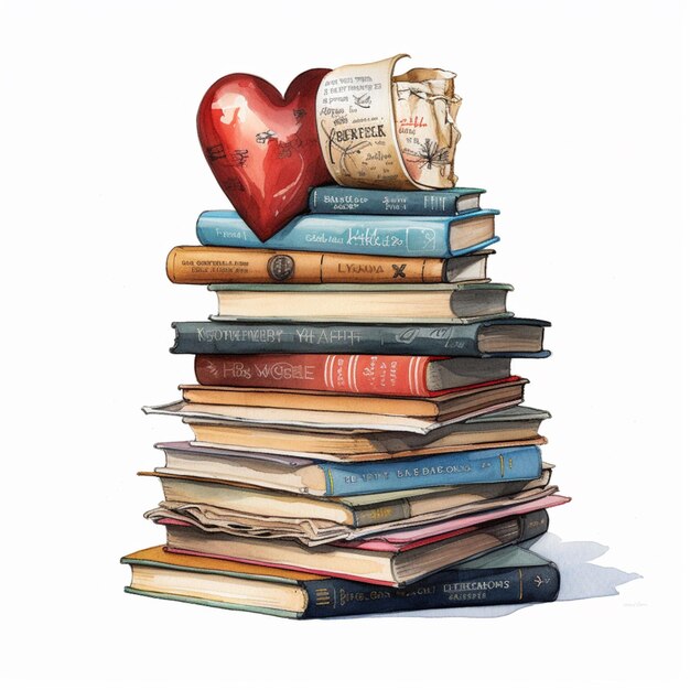 Há um coração sentado em cima de uma pilha de livros generativo ai