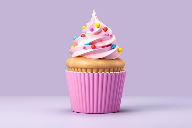 Há um cupcake com cobertura rosa e salpicaduras no topo generativo ai