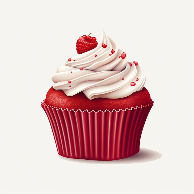 Há um cupcake com glacê branco e uma framboesa em cima generative ai