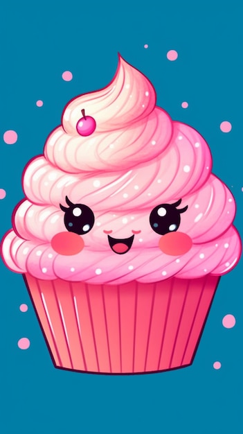 Há um cupcake rosa com uma cereja no topo generativo ai